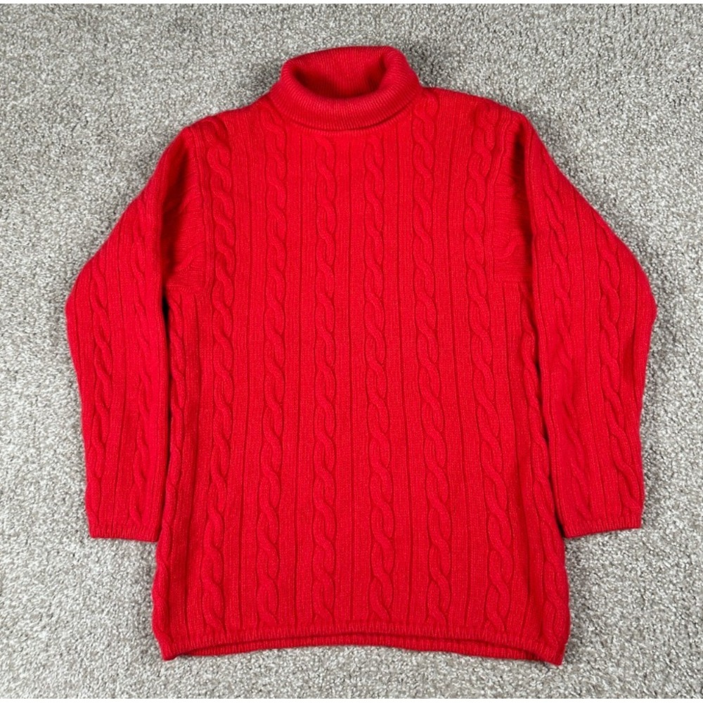 VTG United Colors Of Benetton Sweater Women Medium Wool Angora Cable Knit Turtle